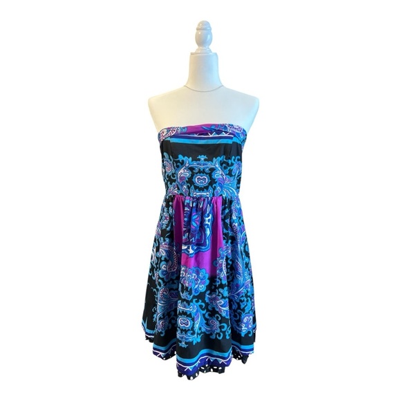 Rubber Ducky Productions Y2K Western Boho Strapless Paisley Print Mini Dress M - Picture 1 of 6